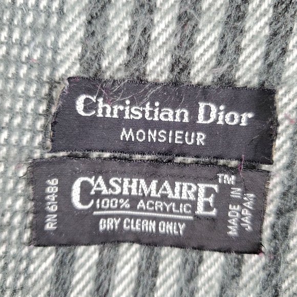 Christian Dior Monsieur: Vintage Plaid Scarf Stone Gray Red - Picture 4 of 9